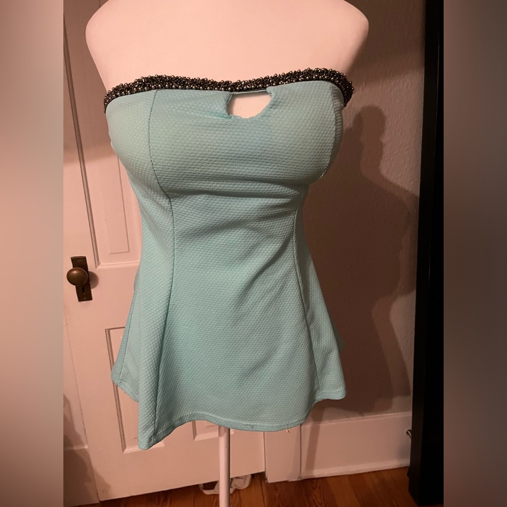Turquoise tube top size small beaded embellishment made in Italy